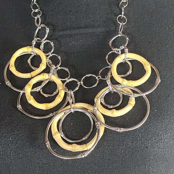 Chico's Vintage Bamboo and Silver Circular Dangle Fringe Statement 22" Necklace - Picture 4 of 16